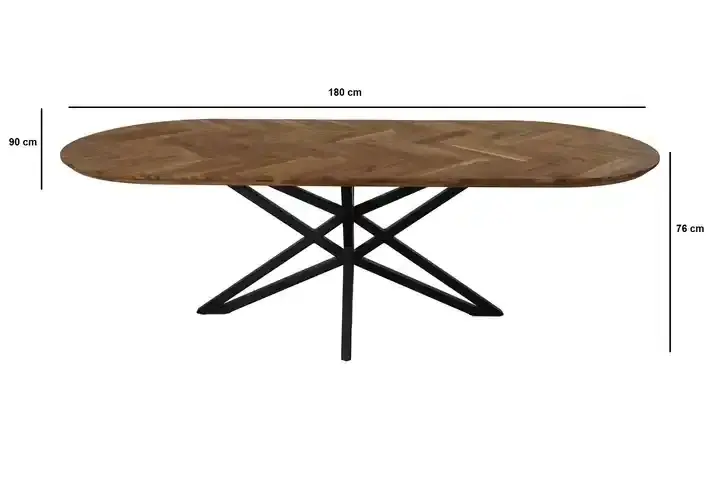 New Style Design natural finish solid acacia wood dining table with heavy metal legs bulk product Furniture