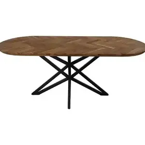 New Style Design natural finish solid acacia wood dining table with heavy metal legs bulk product Furniture