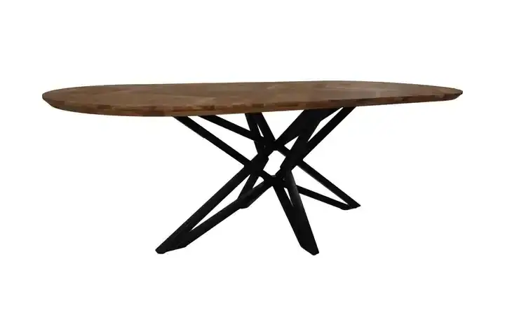 New Style Design natural finish solid acacia wood dining table with heavy metal legs bulk product Furniture