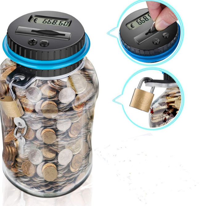 hot sales  piggy   coin bank mony saving jar  with LCD  digital  counter and lock  for kids