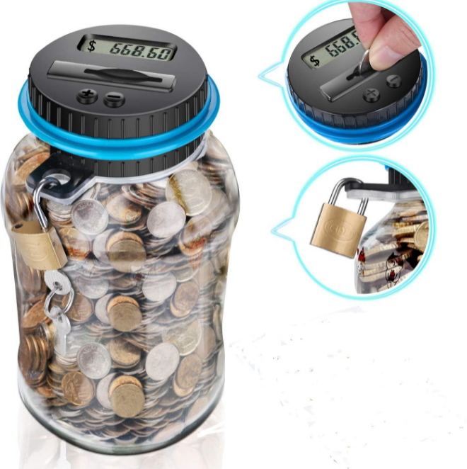 hot sales  piggy   coin bank mony saving jar  with LCD  digital  counter and lock  for kids