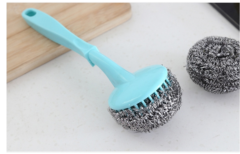 Wire Dish Pot Kitchen Sink Cleaning Ball Washing Dishes  steel Wool Scrubber stainless steel  Scouring Pads  with long handle l