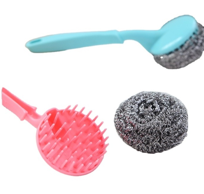 Wire Dish Pot Kitchen Sink Cleaning Ball Washing Dishes  steel Wool Scrubber stainless steel  Scouring Pads  with long handle l