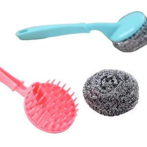 Wire Dish Pot Kitchen Sink Cleaning Ball Washing Dishes  steel Wool Scrubber stainless steel  Scouring Pads  with long handle l