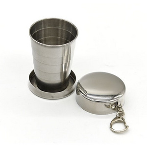 camping travel  camping   portable mug   stainless telescopic  stainless steel folding water drinking  cup  with key chain