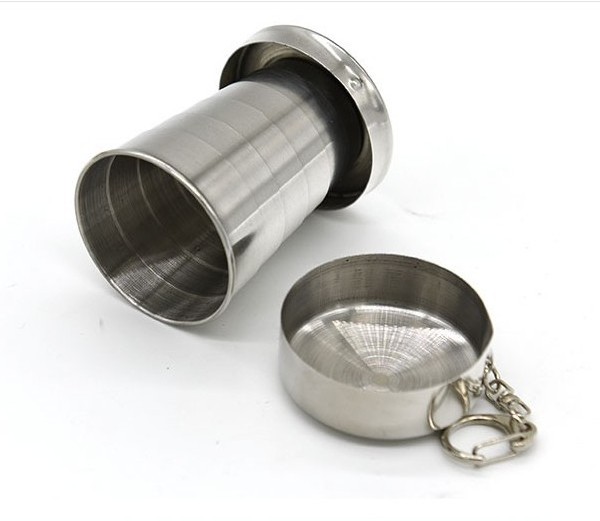 camping travel  camping   portable mug   stainless telescopic  stainless steel folding water drinking  cup  with key chain