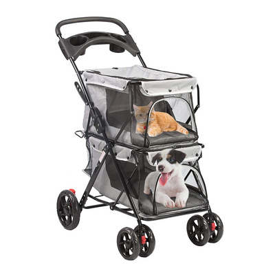 Double Pet Stroller for 2 Dogs Cats, Small Medium Animals Folding Travel Carriage, Easy to Walk