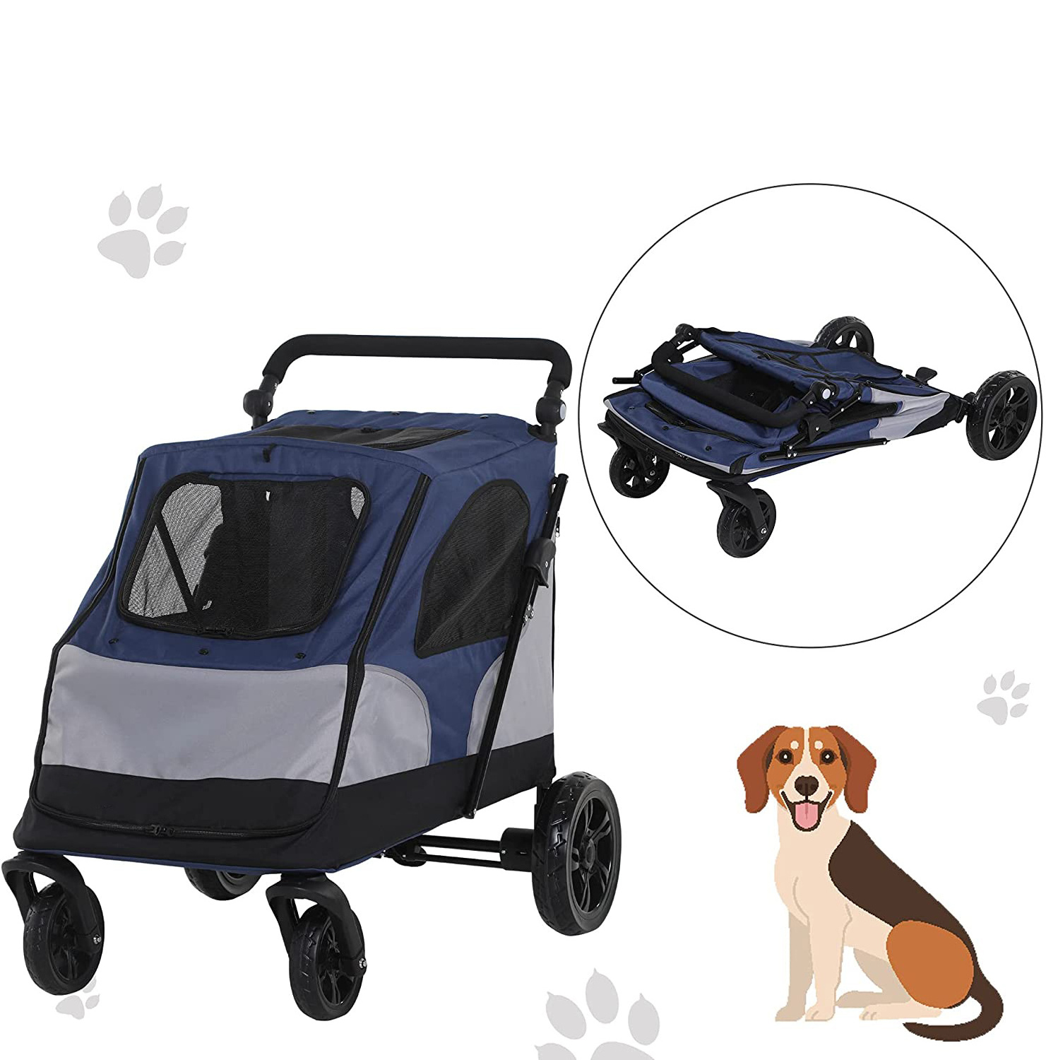 Dog Buggy with 4 Wheels Pet Buggy for Medium Dogs Foldable Oxford