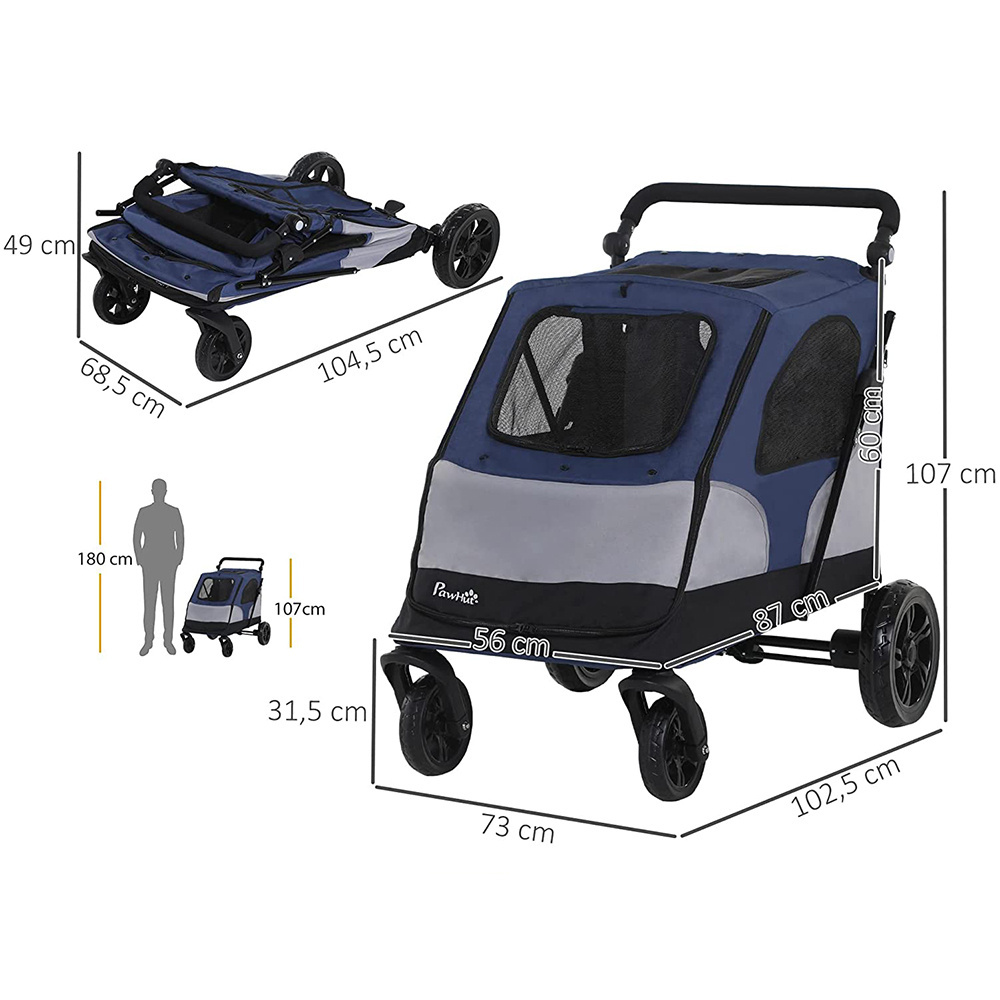 Dog Buggy with 4 Wheels Pet Buggy for Medium Dogs Foldable Oxford