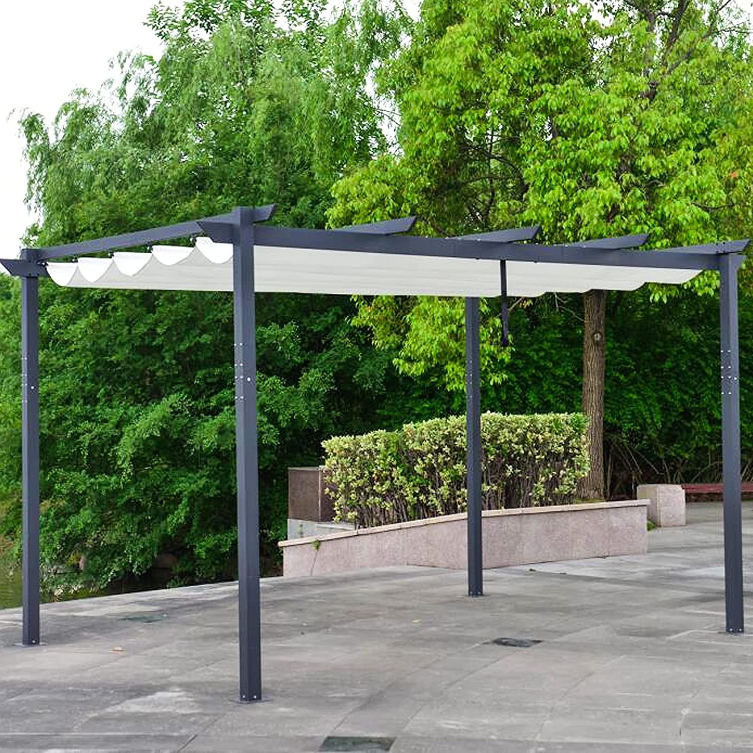 10x13FT Aluminum Outdoor Retractable Canopy Pergola with Cream White Color