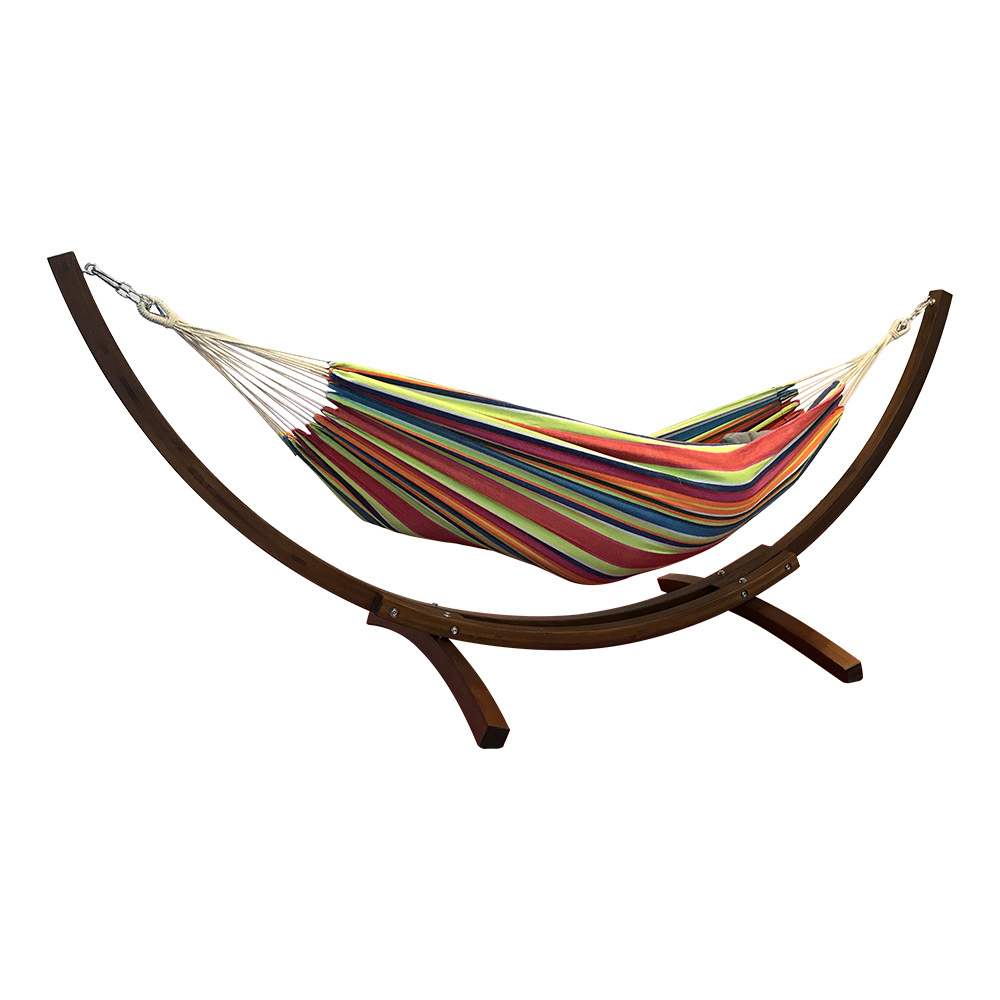 10.5FT Larch ARC Wood with Stripe Hammock for Garden Beach and Home