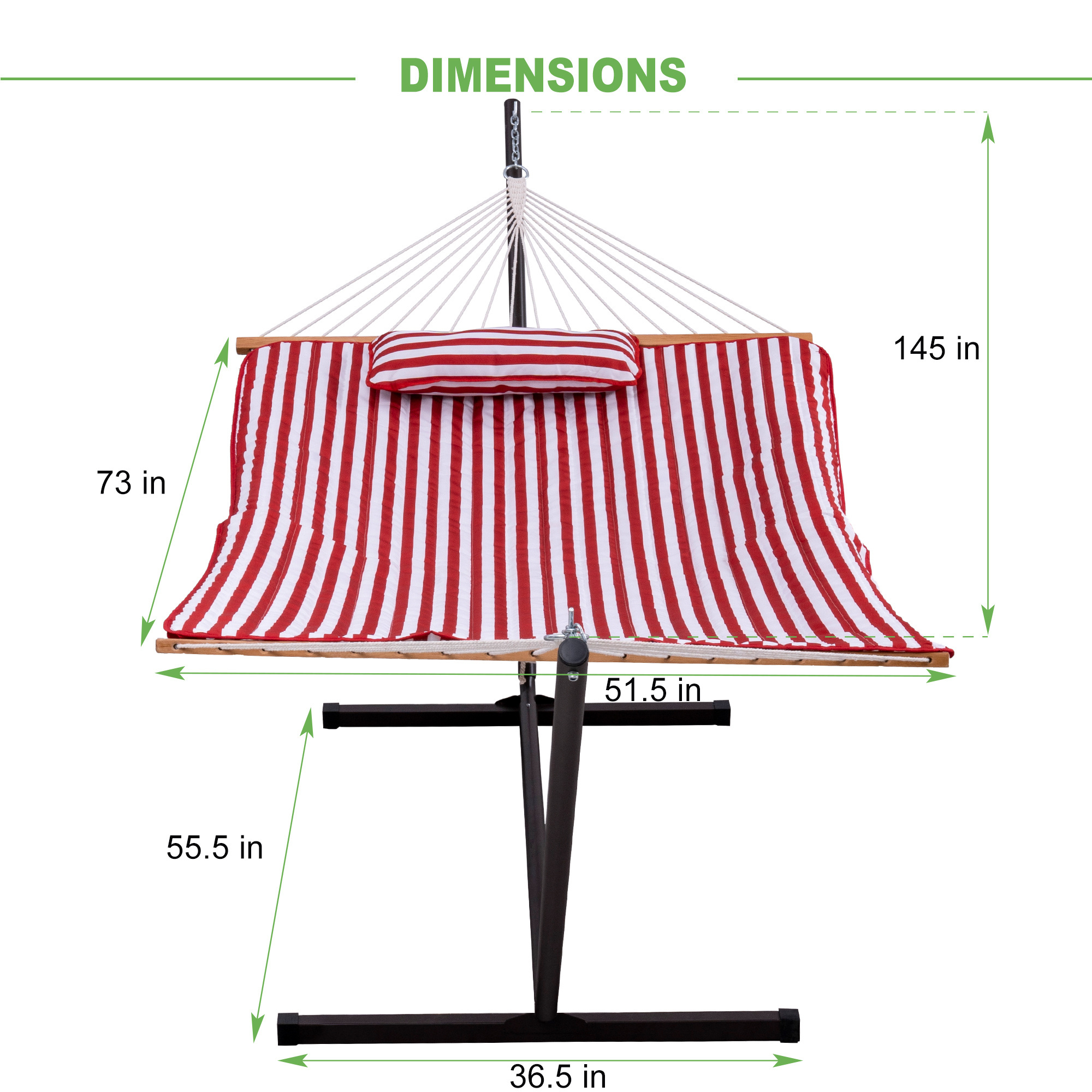 12 Feet Steel Hammock Stand with Cotton Rope Hammock Combo, Quilted Polyester Hammock Pad, Pillow, Mag Bag and Cup Holder