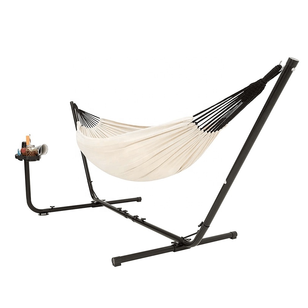 Adjustable Steel Stand with Poly-cotton Hammock Anti-rust Hammock Stand for Patio with A Cupholder