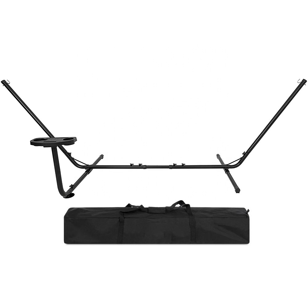 Adjustable Steel Stand with Poly-cotton Hammock Anti-rust Hammock Stand for Patio with A Cupholder