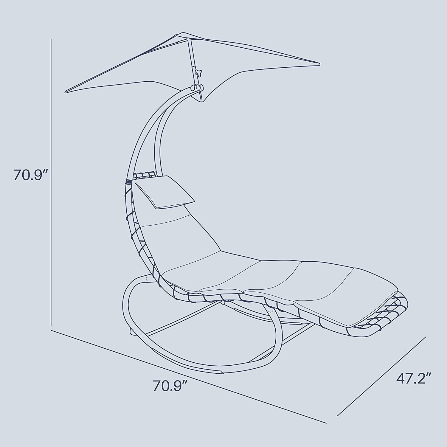 Outdoor Hanging Chaise Lounge Chair Swing Curved Cushion Seat Hammock with Canopy Sun Shade