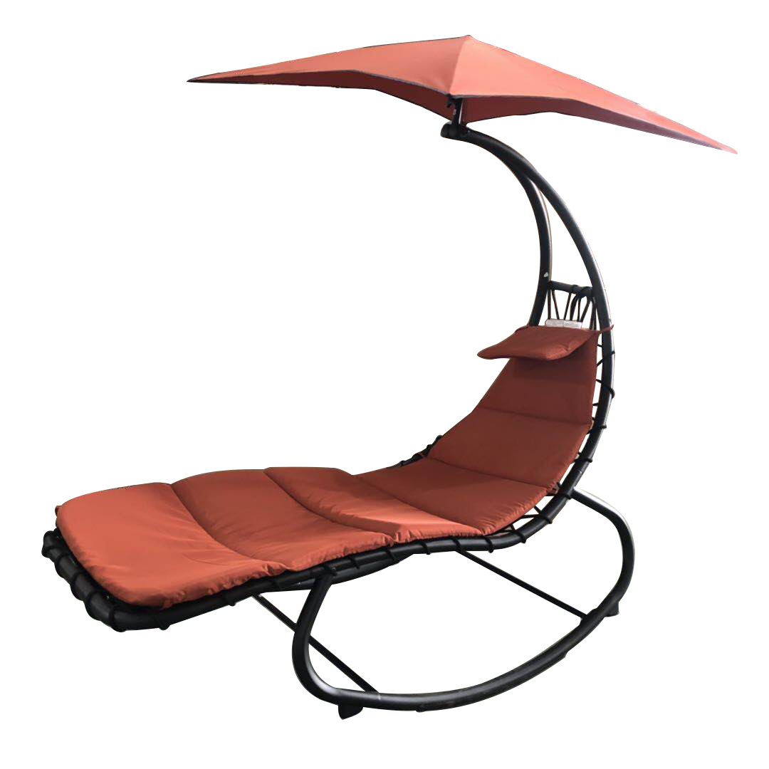 Outdoor Hanging Chaise Lounge Chair Swing Curved Cushion Seat Hammock with Canopy Sun Shade