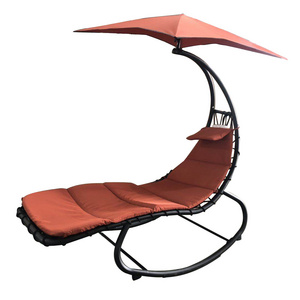 Outdoor Hanging Chaise Lounge Chair Swing Curved Cushion Seat Hammock with Canopy Sun Shade