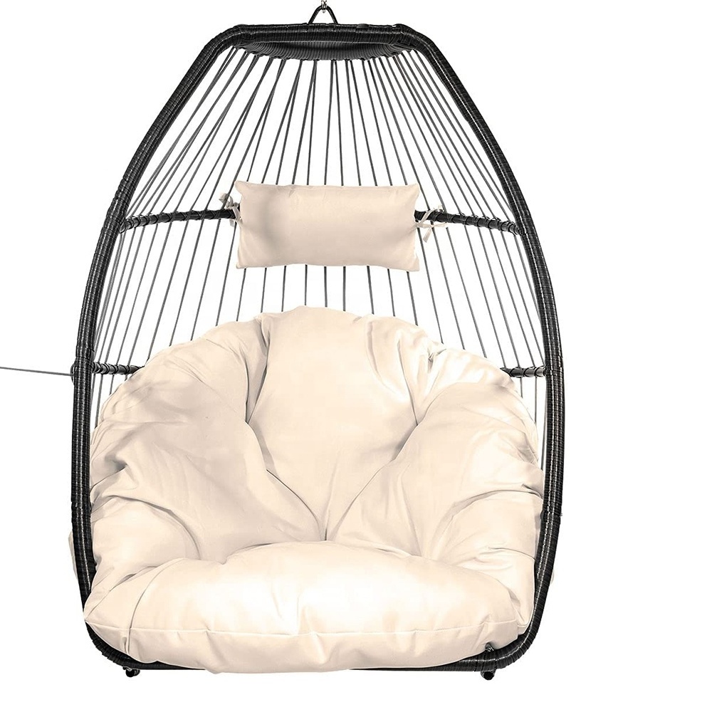 Outdoor Furniture Wicker Rattan Porch Lounge Egg Hanging Chair with Stand Patio Steel Swings