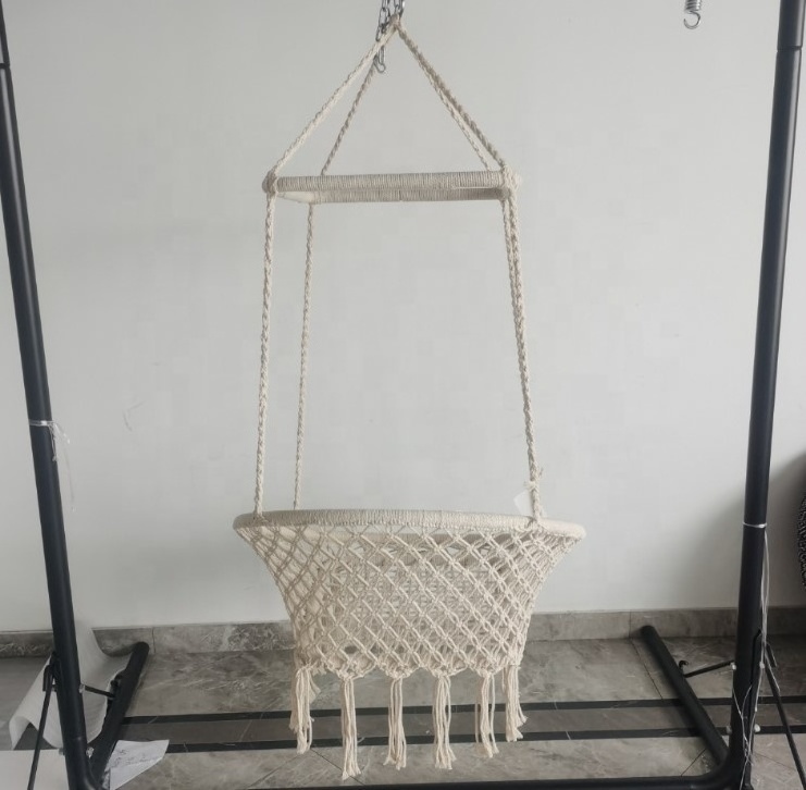 Macrame Hammock Chair Swing Handmade Knitted Mesh Rope Swing Chair for Bedroom, Garden, Outdoor and Indoor