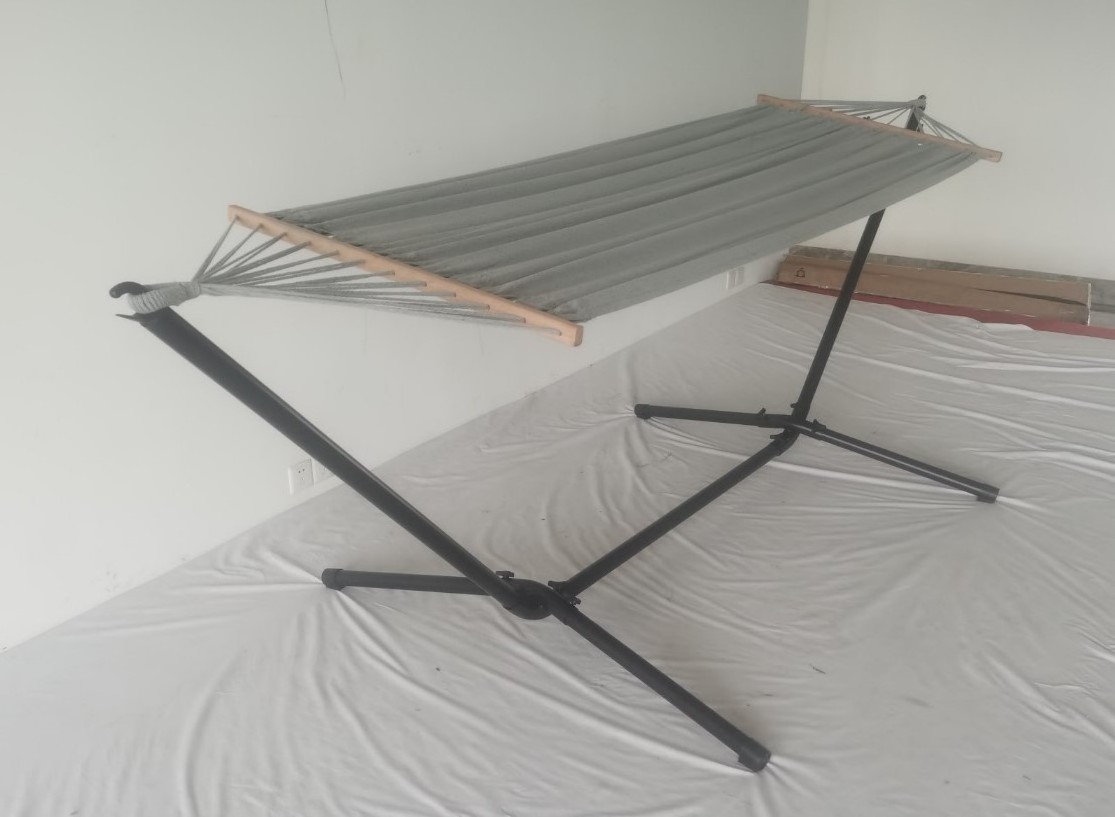 Portable Steel Stand with Hammock with Wooden Bar for Garden, Pool, Beach, Outdoor