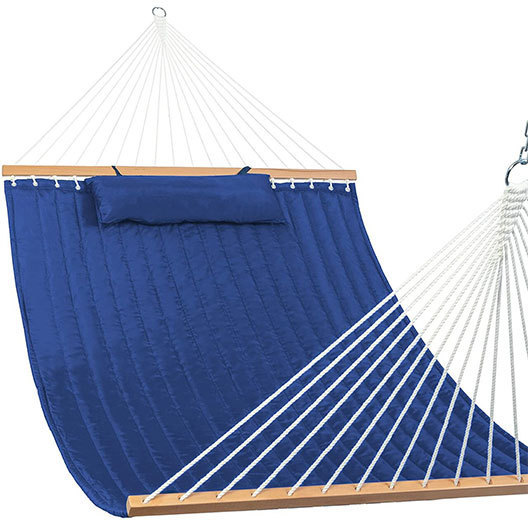 12 Feet Quilted Fabric Hammock with Pillow Double 2 Person Hammock with Bamboo Spreader Bars Perfect for Outdoor Outside Patio