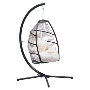 Wicker Folding Hanging Rattan Swing Hammock Egg Chair With C Type Bracket and Cushion And Pillow for Outdoor Patio