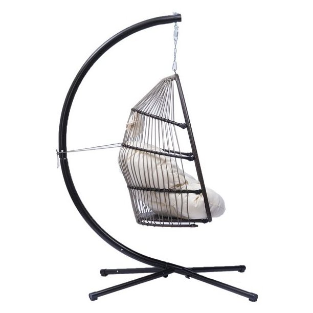 Wicker Folding Hanging Rattan Swing Hammock Egg Chair With C Type Bracket and Cushion And Pillow for Outdoor Patio