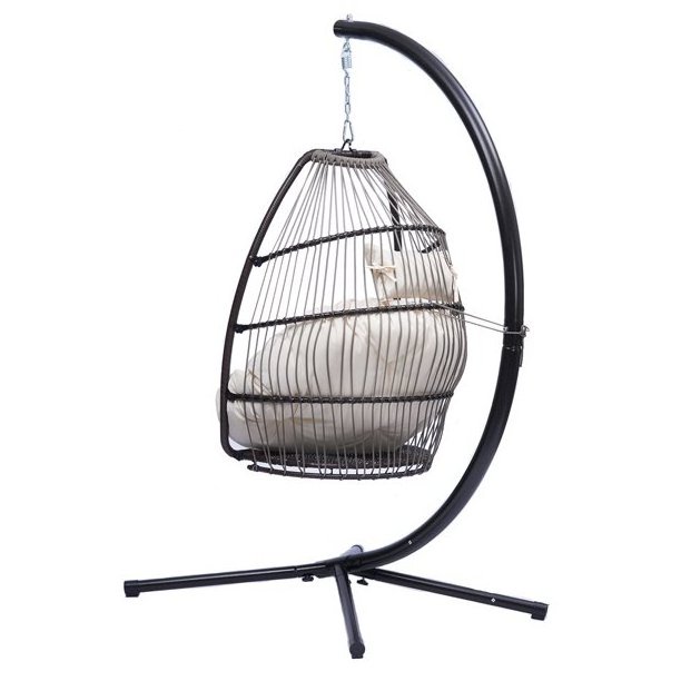 Wicker Folding Hanging Rattan Swing Hammock Egg Chair With C Type Bracket and Cushion And Pillow for Outdoor Patio