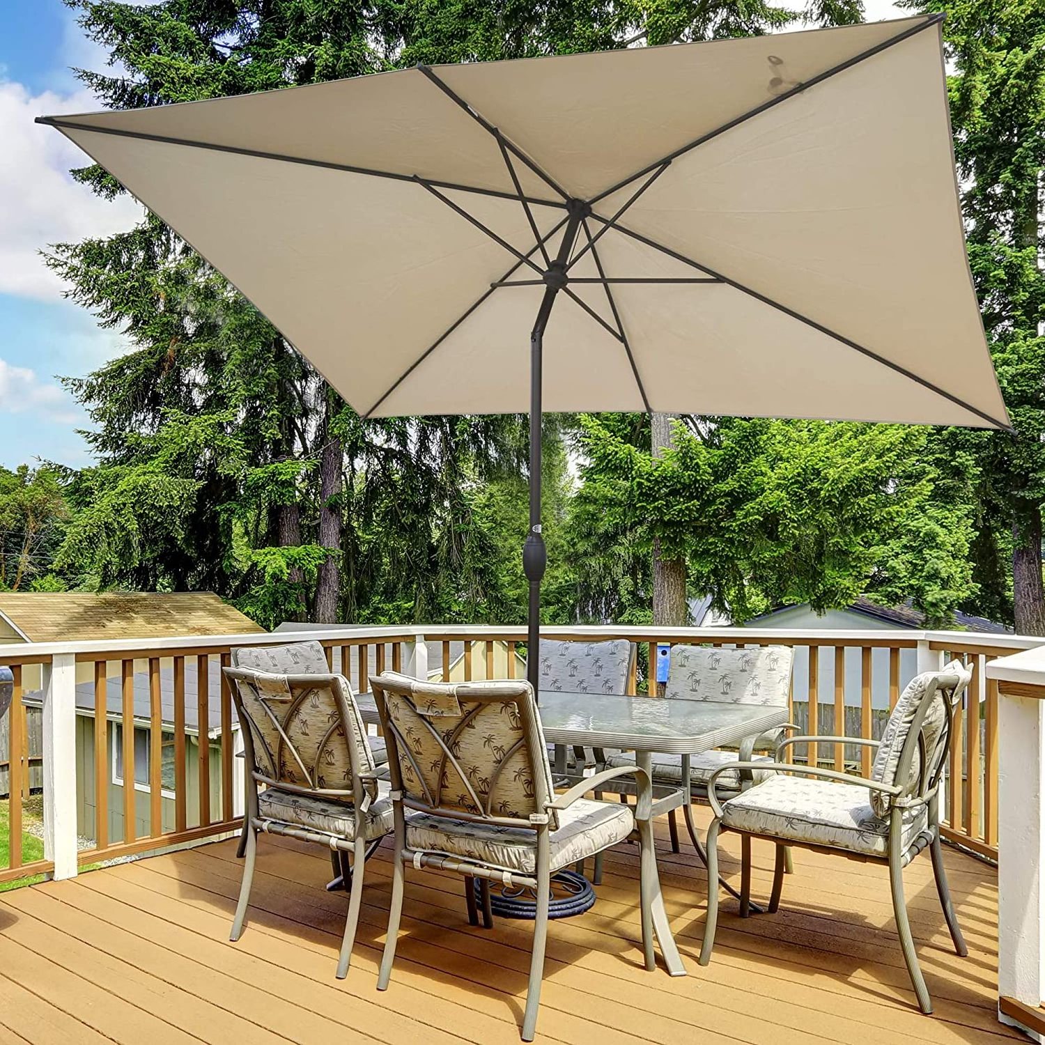 Patio Rectangular Market Table Umbrella with Push Button Tilt and Crank for Outdoor,Garden, Lawn, Deck, Backyard & Pool