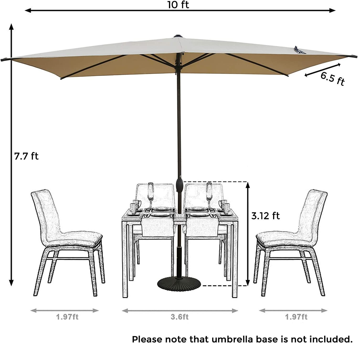 Patio Rectangular Market Table Umbrella with Push Button Tilt and Crank for Outdoor,Garden, Lawn, Deck, Backyard & Pool