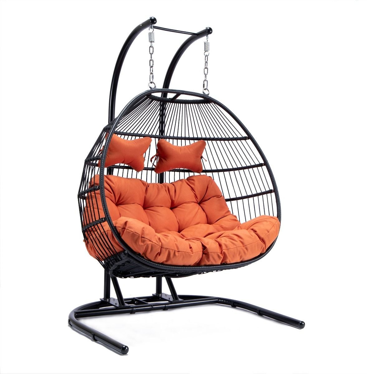 Patio Black Wicker 2 Person Double Folding Hanging Egg Swing Chair