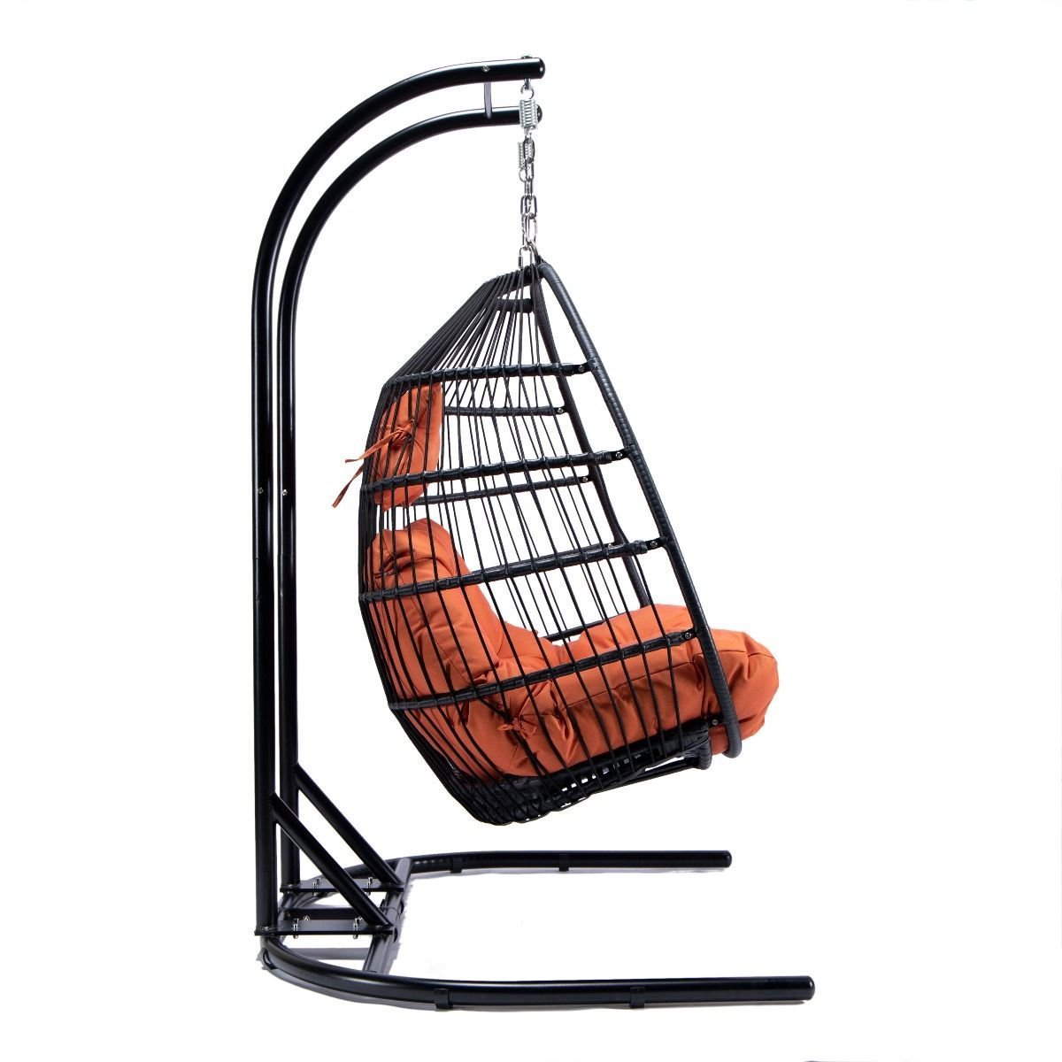 Patio Black Wicker 2 Person Double Folding Hanging Egg Swing Chair