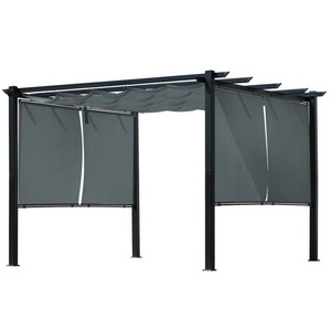 10 x 13 ft Gray Outdoor Steel Pergola Gazebo with Retractable Canopy for Patio, Backyard, Deck