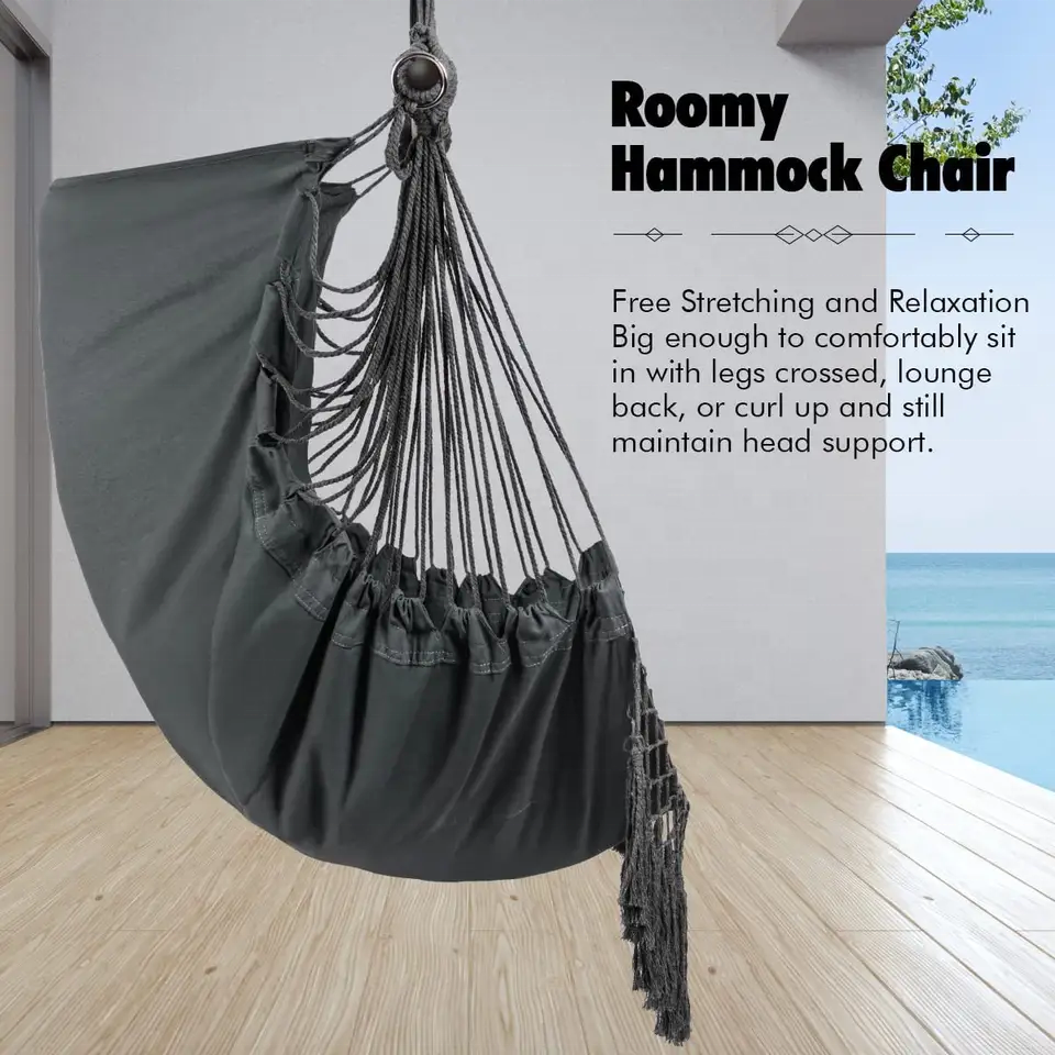 Hammock Chair Hanging Chair Swing Large with Anti-Slip Steel Spread Bar-Max 500lbs-2 Cushions