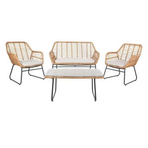 4 Pieces Patio Furniture Set Wicker Rattan Patio Conversation Set with Tempered Glass Table for Outdoor Garden Patio