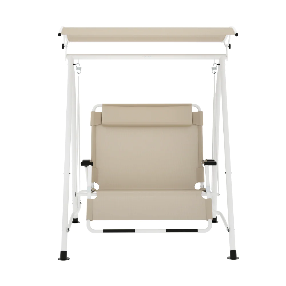 750LBS Capacity Garden Outdoor 2 Seater Beige Lovely Swing Chair with Canopy for Garden, Park, Beach, Pool