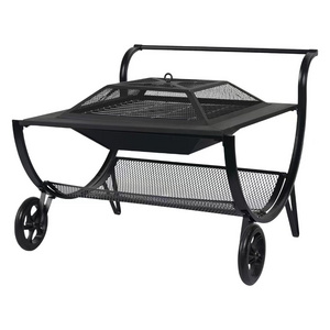 Patio Steel Square Fire Pits Outdoor Wood Burning with Wheels,Grill, Grate, Spark Screen for Outside Fireplace