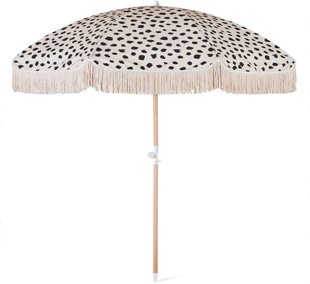 Modern Fabric Beach Umbrella with Tassel Adjustable Spot Leopard Sun Umbrella