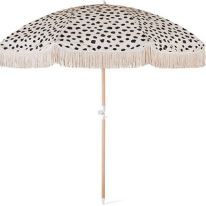 Modern Fabric Beach Umbrella with Tassel Adjustable Spot Leopard Sun Umbrella