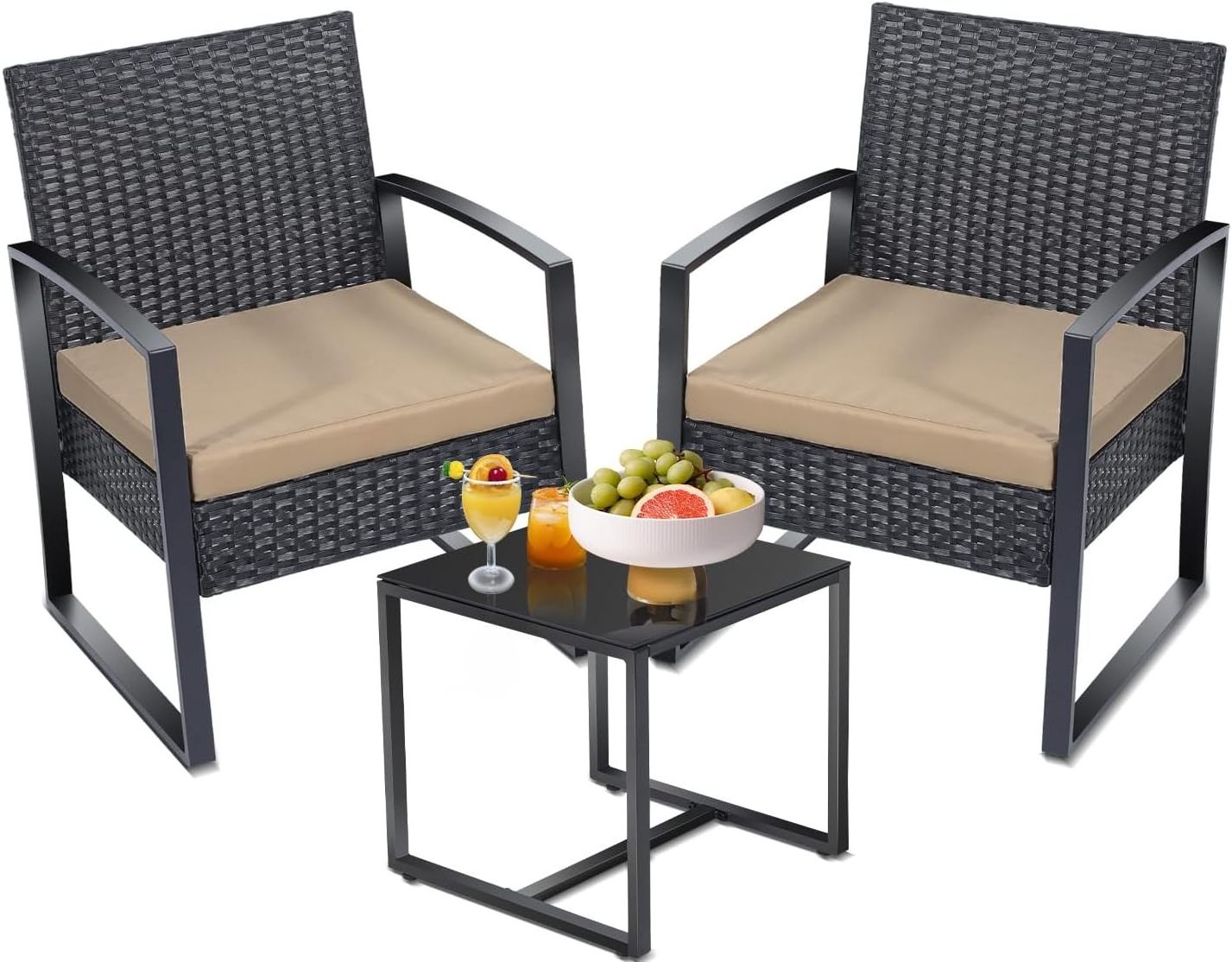 3 Pieces Patio Outdoor Plastic Bistro Furniture Set Conversation Set 2 Chairs Plus Table for Porch,Balcony, Patio