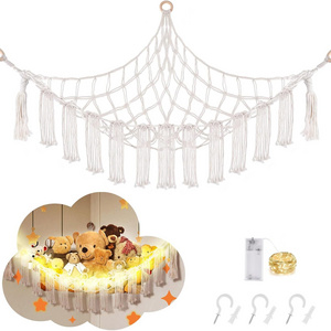 Hanging Stuffed Animal Net or Hammock for Kids Toy Storage With LED Light