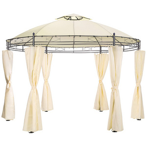 Garden Gazebo Round Diameter 3.5 m Water-Repellent Gazebo Marquee with Side Panels and Mounting Material Cream