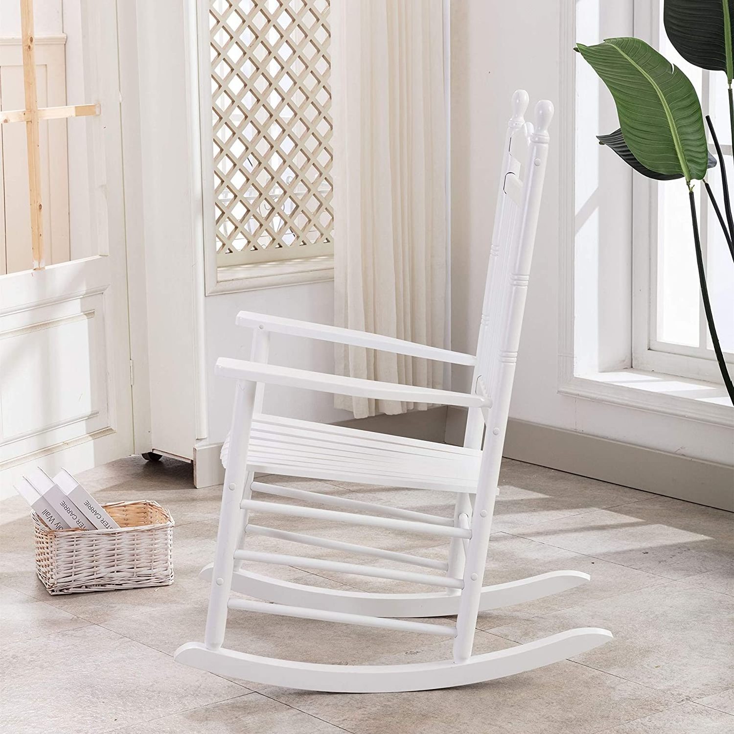 Wooden Rocking Chair Porch Rocker White Outdoor Elegant Indoor