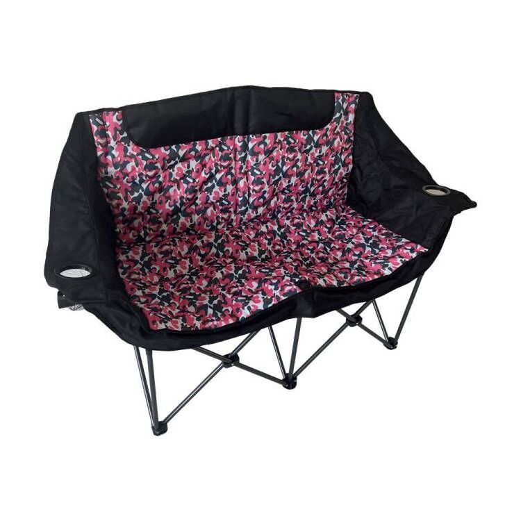 Double Camping Chair Fully Padded Folding Loveseat With Cup Holder Wine Glass Holders