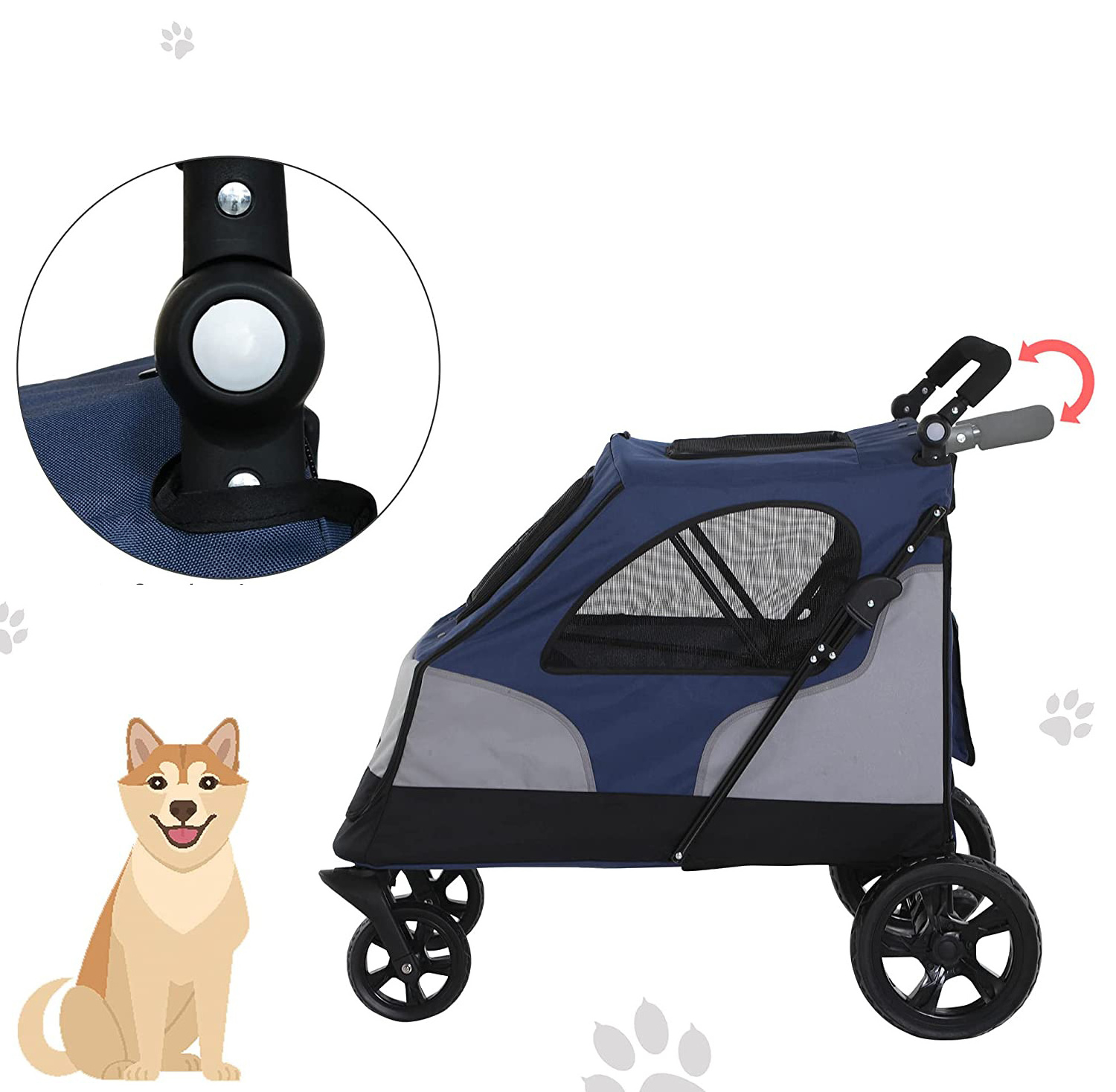 Dog Buggy with 4 Wheels Pet Buggy for Medium Dogs Foldable Oxford