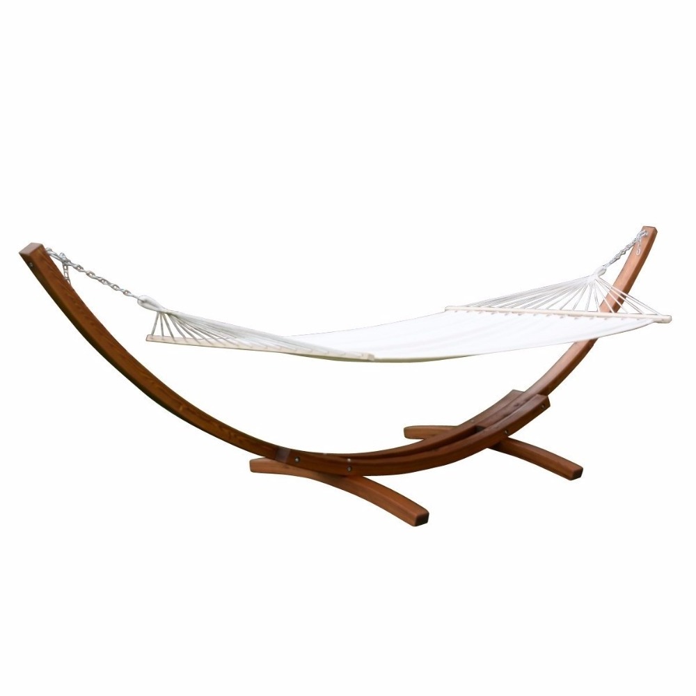 Outdoor Garden Wooden Arc Hammock Stand With Poly-cotton Hammock