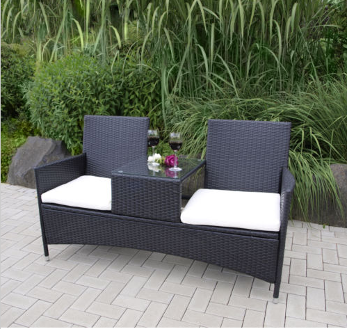 Outdoor Loveseat Set Patio Wicker Conversation Set with Removable Cushions and Coffee Table Sofa