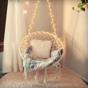 Hammock Chair Swing with Lights Cotton Round Rope Chair For Outdoor Patio Indoor