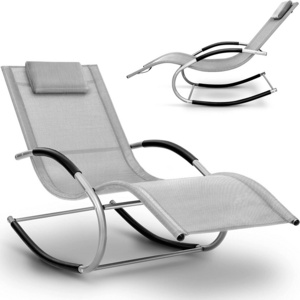 Patio Rocking Chair Curved Rocker Chaise Lounge Chair with Pillow for Beach Yard Pool Outdoor Indoor