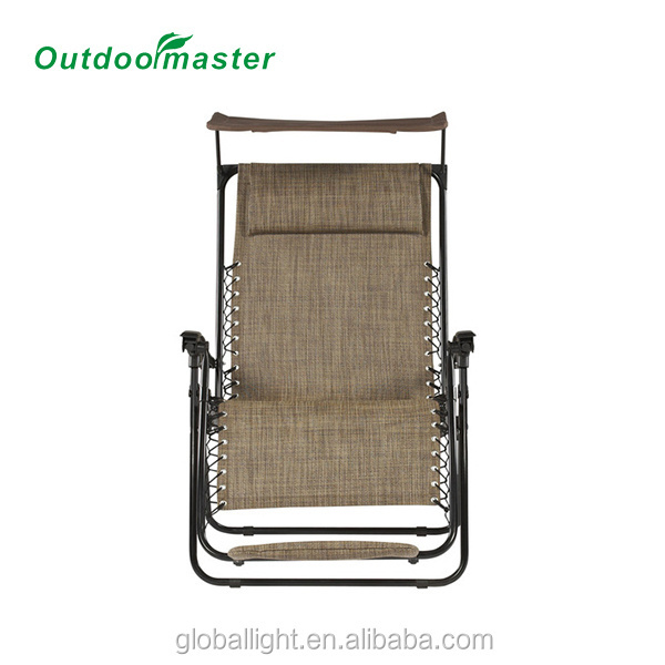 Oversized Lounger Folding Patio Zero Gravity Chair with canopy, footrest, Brown